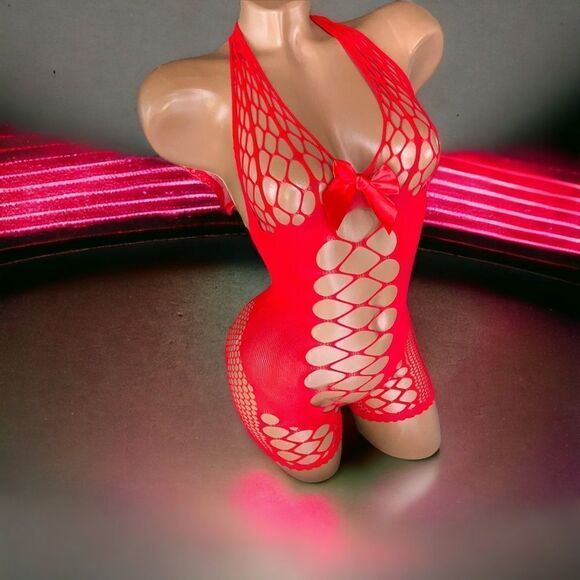 Red Hot l Feels Good On! l Red l Lingerie Romper, Shorts l Soft Mesh l Bow l New - Picture 6 of 8